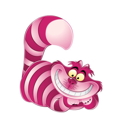 cheshire cat laying and smiling with all teeth. Wonderland cat in