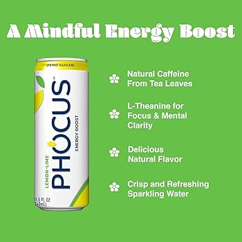 Amazon.com : PHOCUS Caffeinated Sparkling Water, Lemon Lime, 75mg
