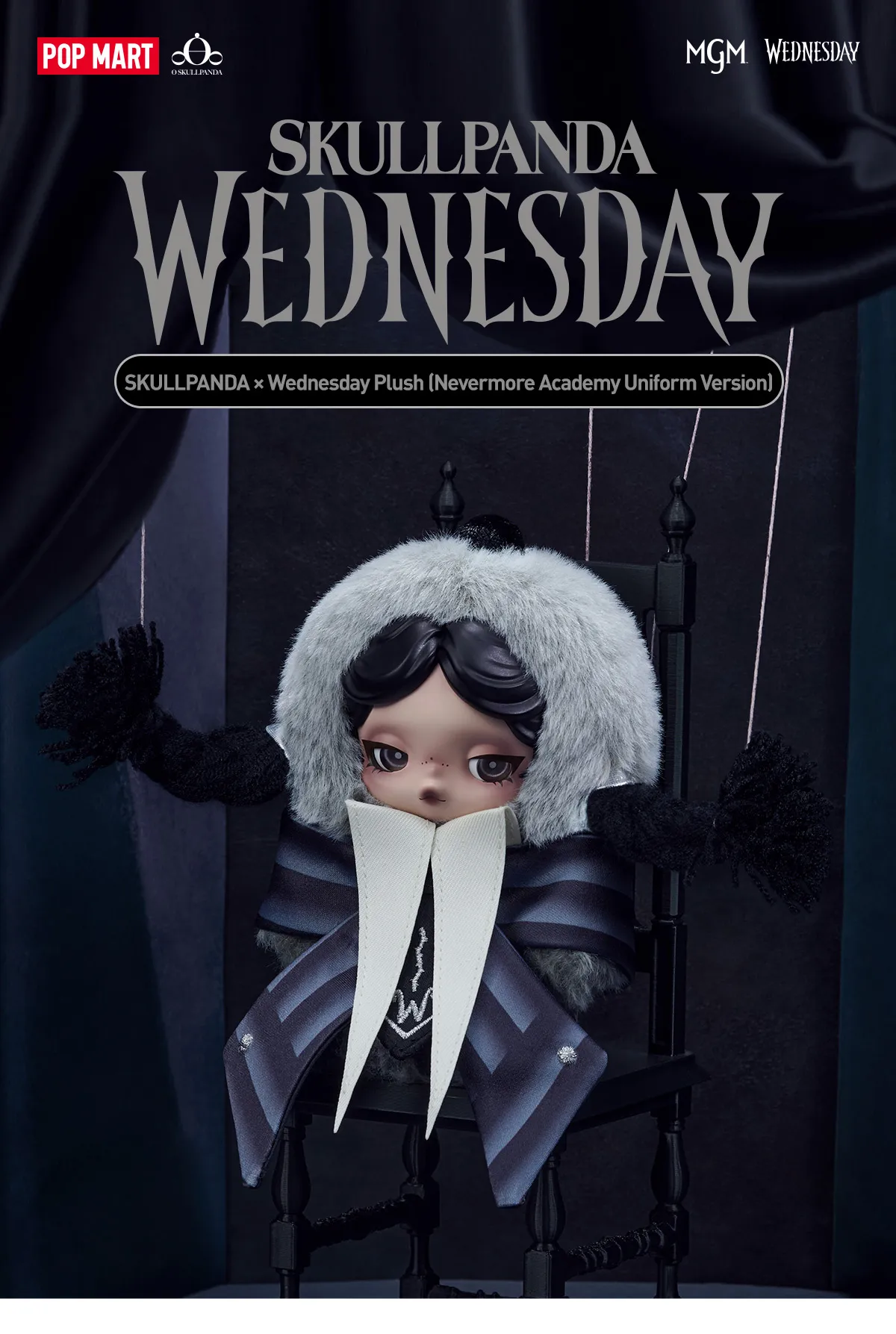 SKULLPANDA × Wednesday Plush（Nevermore Academy Uniform Version