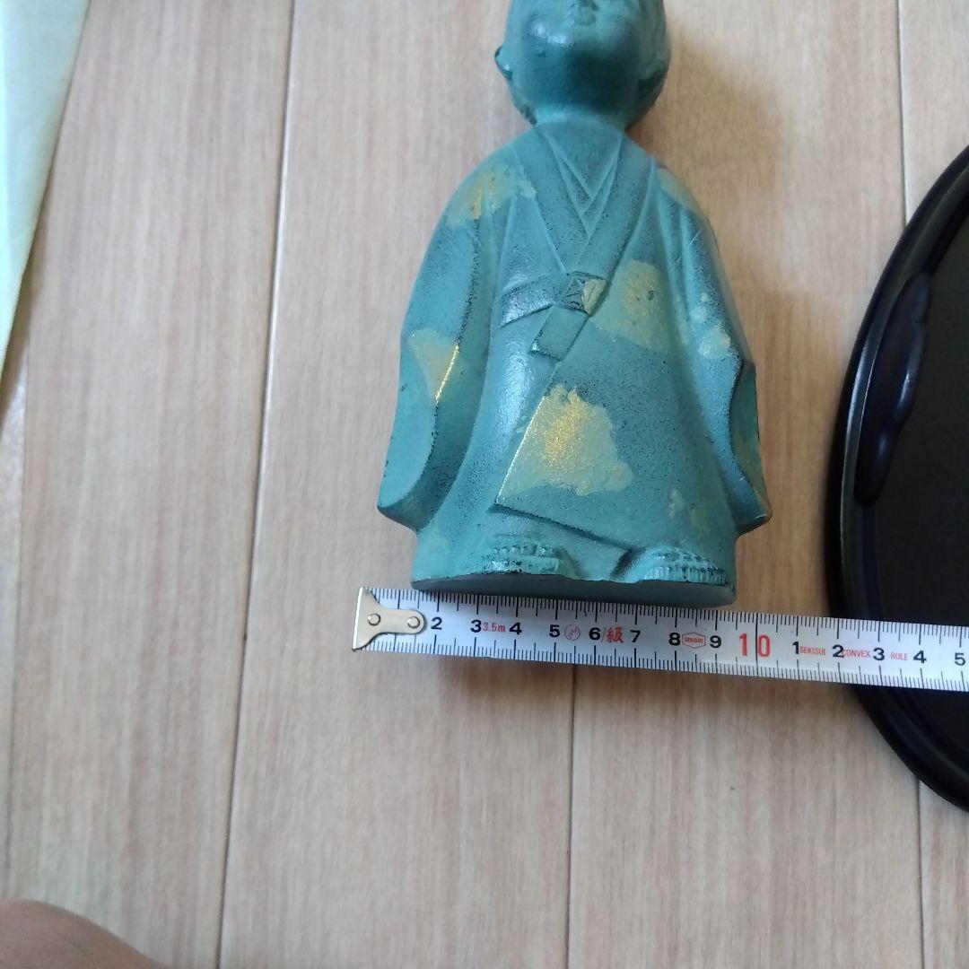 環水作 無我童子 銅像 青緑色 台座付き