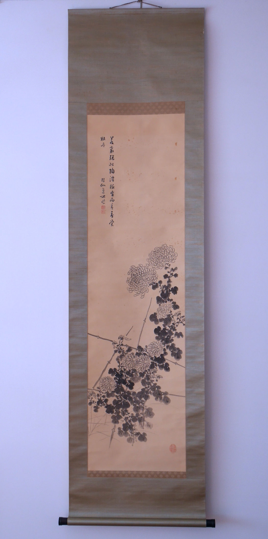 加藤文麗 画讃 水墨瀑布図 絹本掛軸一幅 落款印譜 肉筆画 模写 NO62