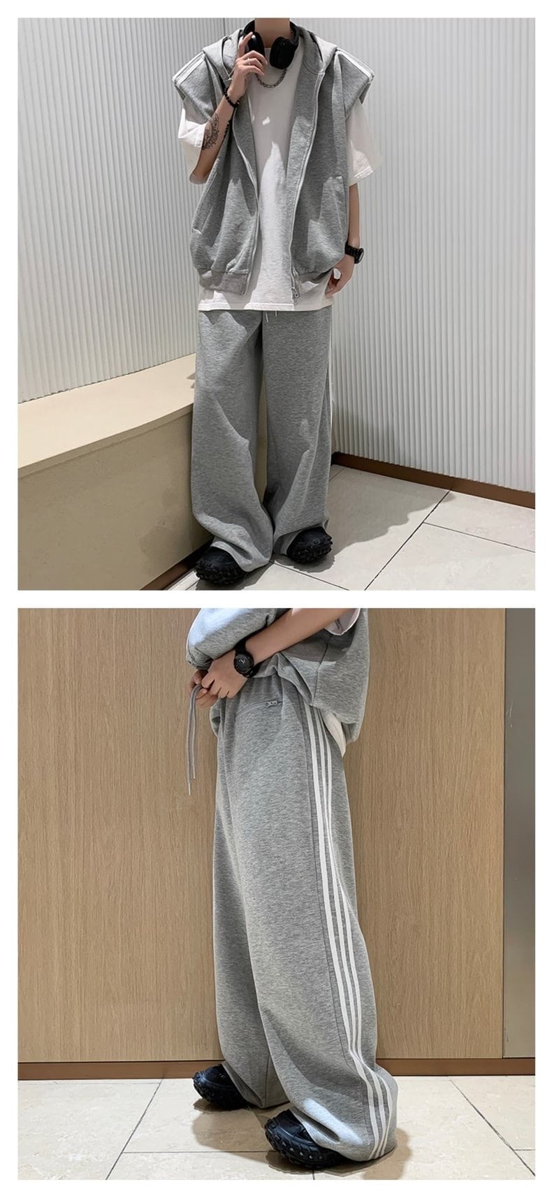 MIST メンズ M〜2XL 個性的 スウェットノースリーブパーカー パンツ